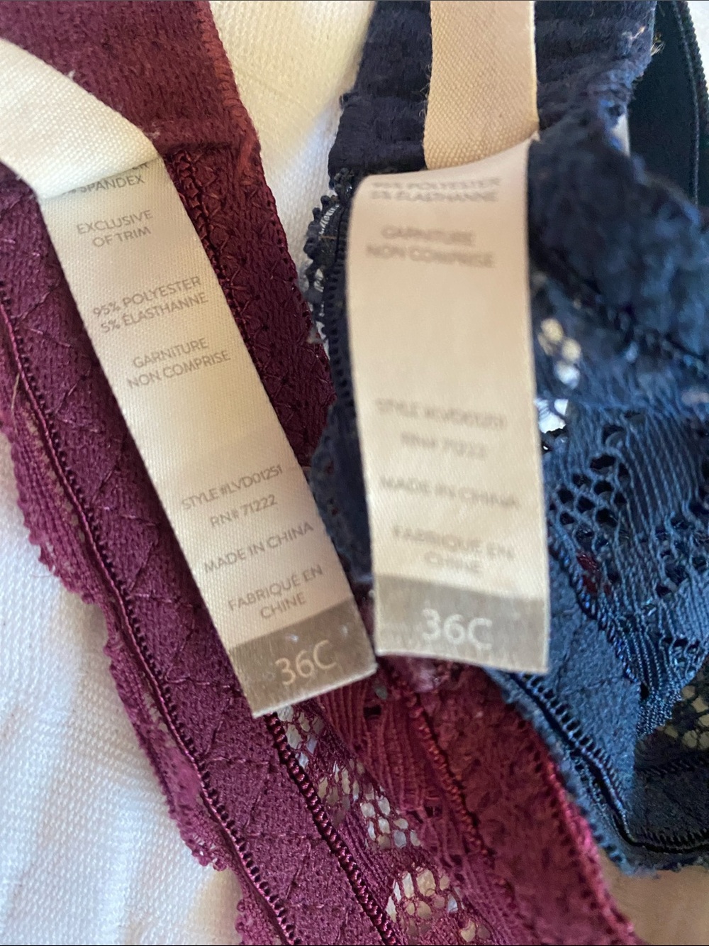 LUCY BRAND  Lace-Trim T-Shirt Bras - Navy and Wine - Picture 5 of 5